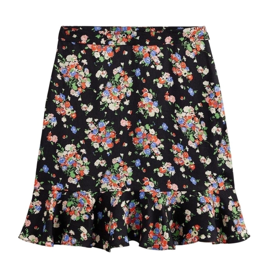 Boden Floral Ruffle Hem Mini Skirt Black Multicolor UK 8 US 4 NWT